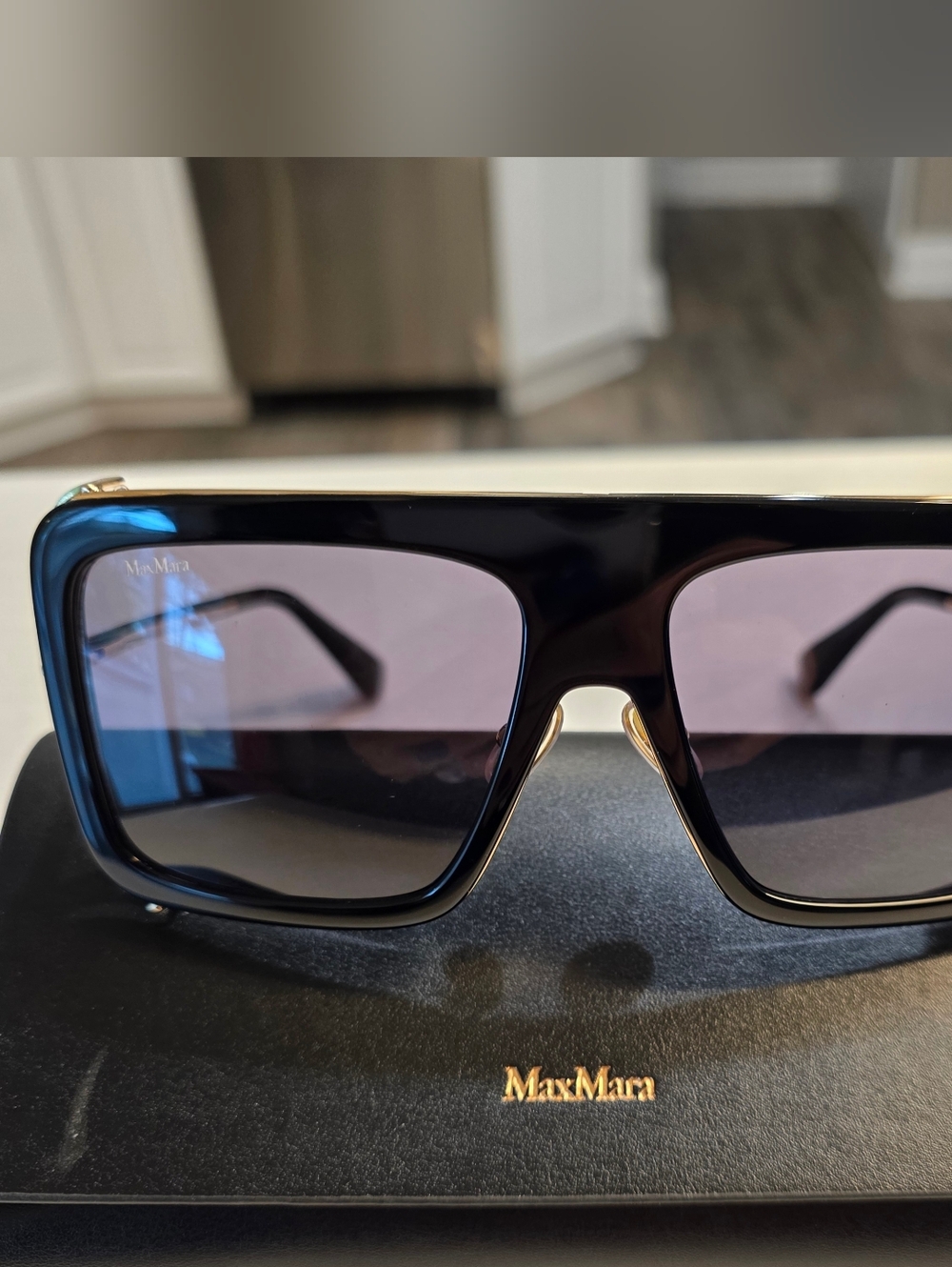 Max Mara Oversized Black Shield Sunglasses with Smoke Lenses